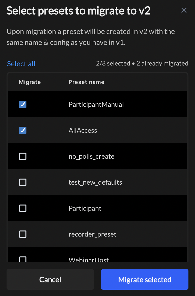 Migrate Preset All